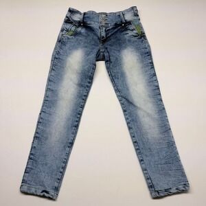 Low Rise Y2K Embellished Skinny Jeans Light Wash Rhinestone Caged Pocket size 12